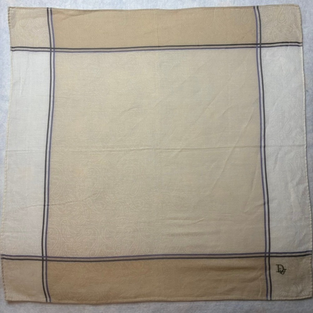VTG DIOR Scarf Handkerchief Paisley Cotton Beige 19x19
